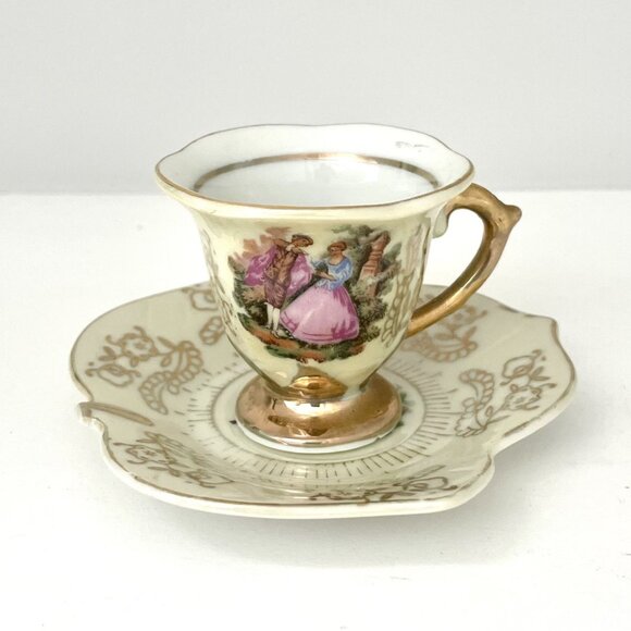 Vintage Made in Japan Courting Couple Porcelain Demitasse Espresso Cup and Sauce - Picture 1 of 8